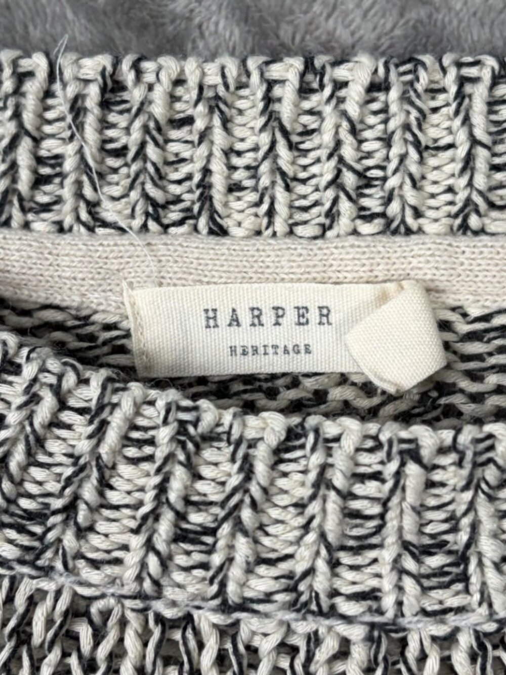 Anthropologie Harper Heritage Marled Knit Sweater Women’s L Beige Elbow Patches - Picture 5 of 11